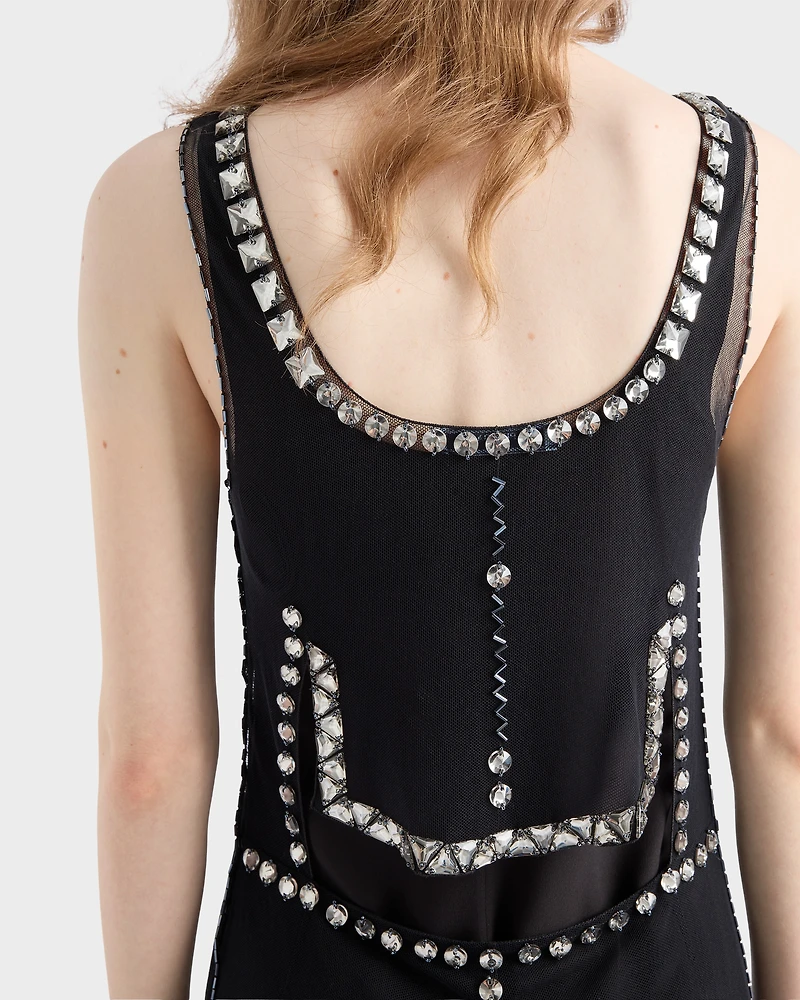 Embroidered tulle mini-dress