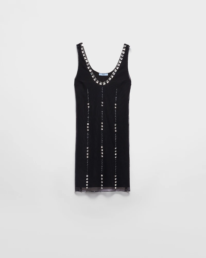 Embroidered tulle mini-dress