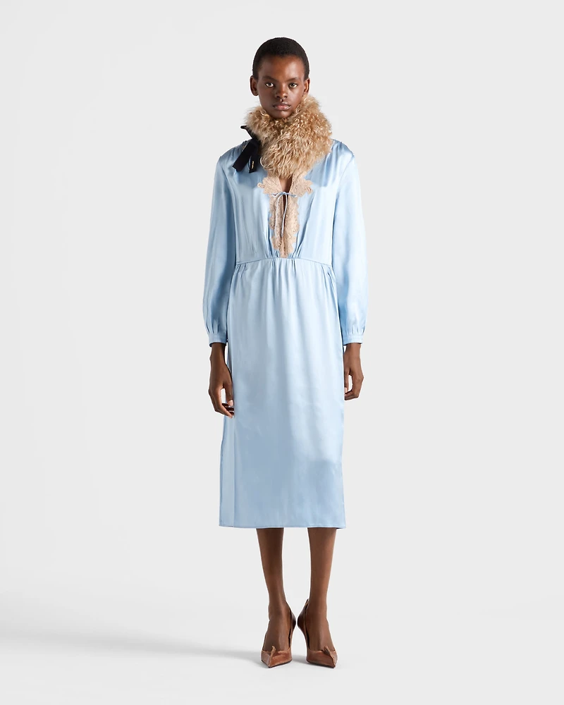 Long-sleeved satin crepe and lace dress