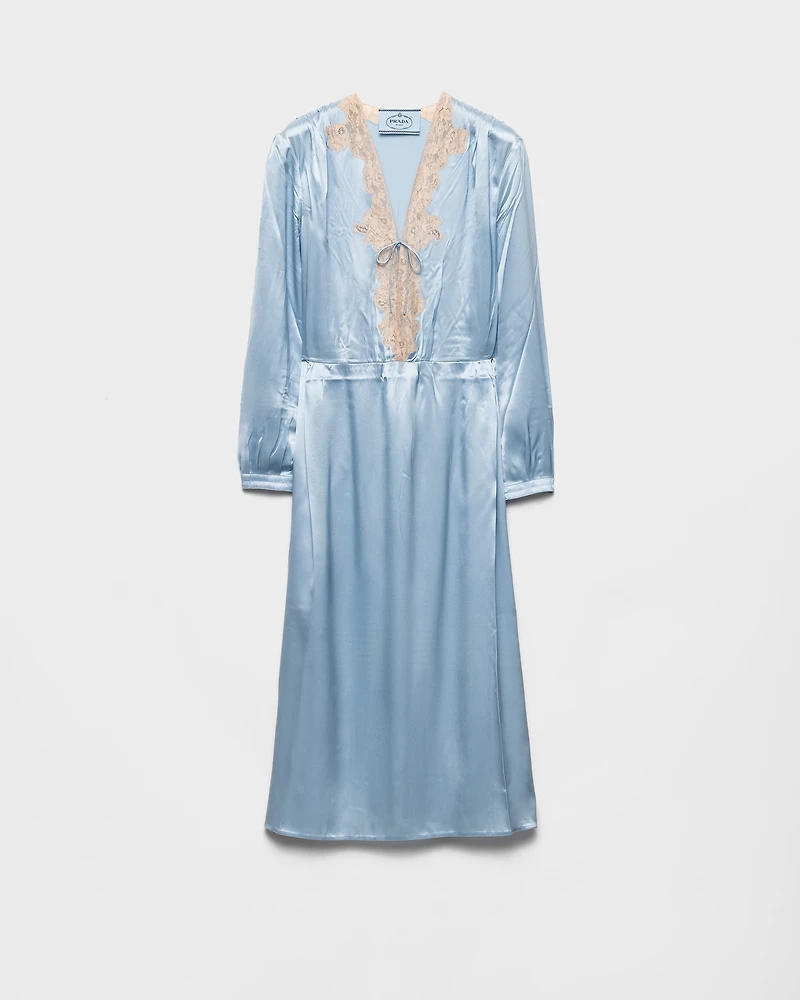 Long-sleeved satin crepe and lace dress