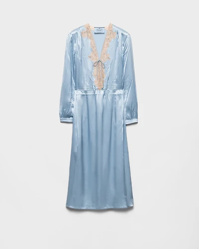 Long-sleeved satin crepe and lace dress