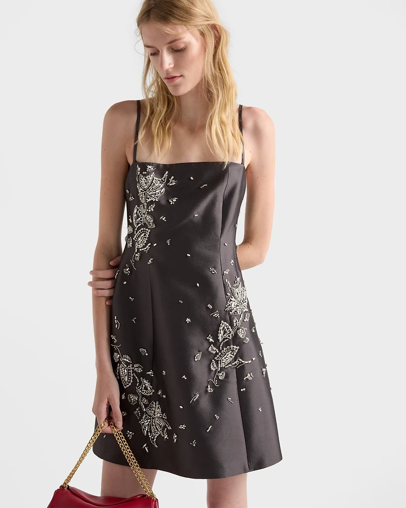 Embroidered silk and wool mini-dress