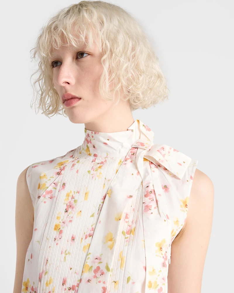 Pleated floral-print poplin dress