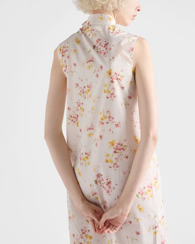 Pleated floral-print poplin dress