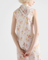 Pleated floral-print poplin dress