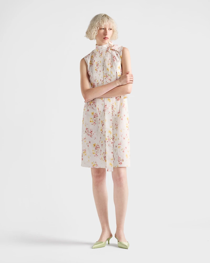 Pleated floral-print poplin dress