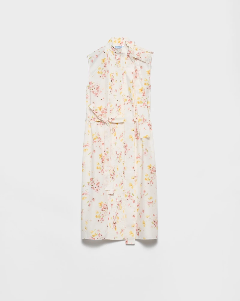 Pleated floral-print poplin dress