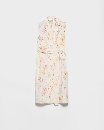 Pleated floral-print poplin dress