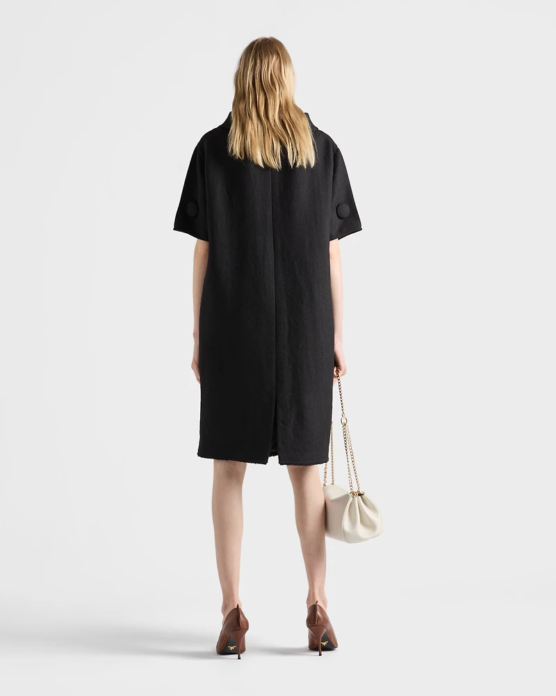 Short-sleeve chevron wool dress with belt