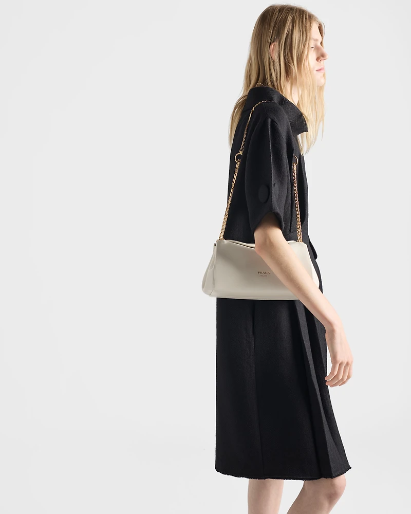 Short-sleeve chevron wool dress with belt