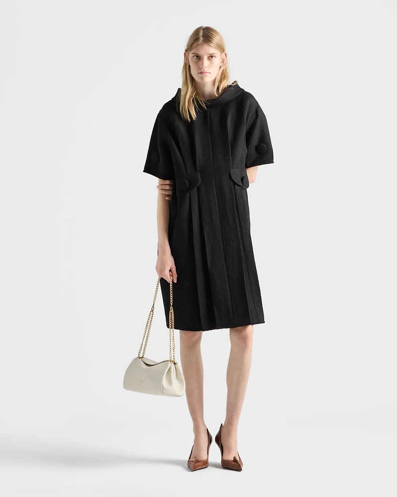 Short-sleeve chevron wool dress with belt