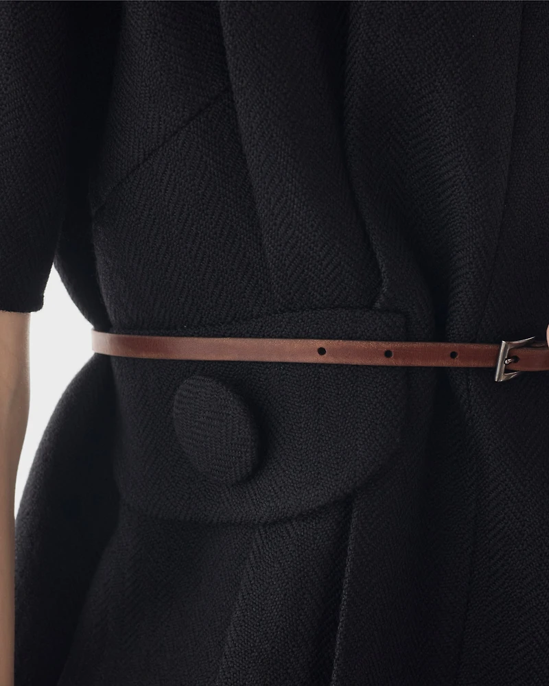 Short-sleeve chevron wool dress with belt