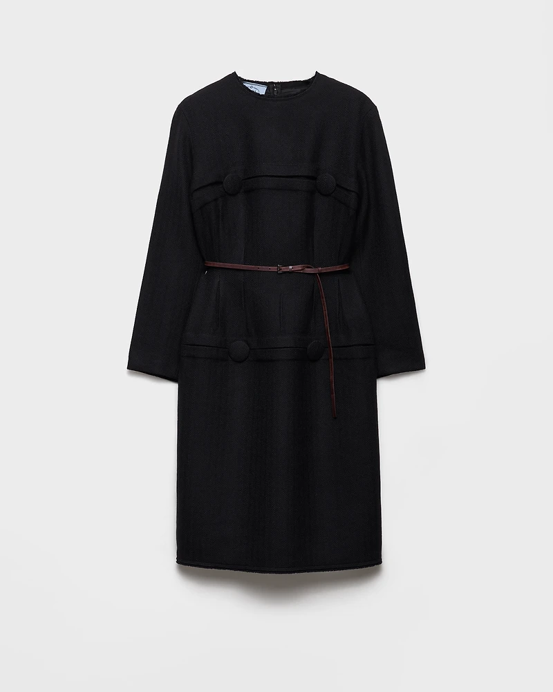 Chevron wool dress with belt