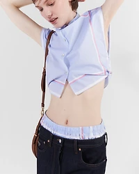 Checked cropped cotton shirt