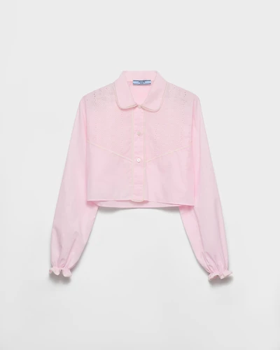 Embroidered cropped batiste shirt