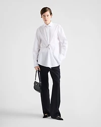 Poplin shirt with crystal brooch