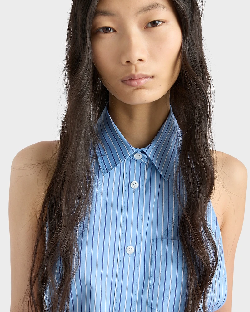 Sleeveless striped poplin shirt