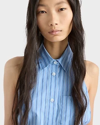Sleeveless striped poplin shirt