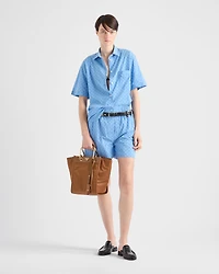 Short-sleeved eyelet lace shirt