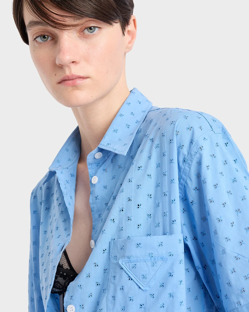 Short-sleeved eyelet lace shirt