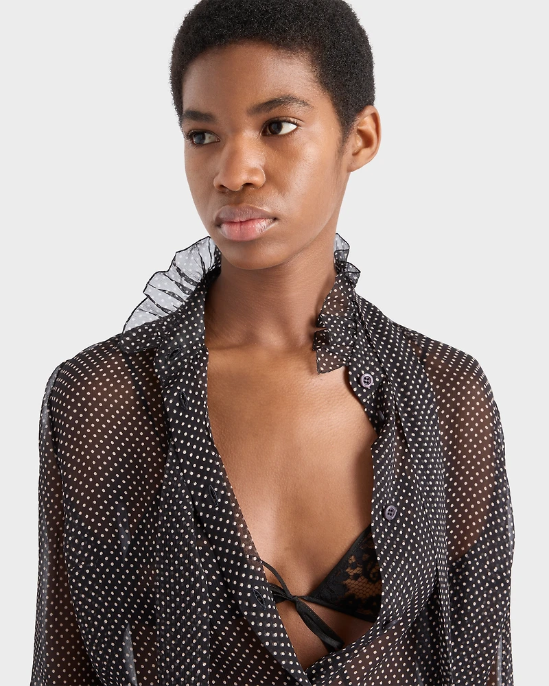 Polka-dot silk chiffon shirt