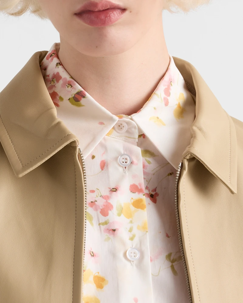 Short-sleeved floral print poplin shirt