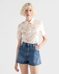 Short-sleeved floral print poplin shirt
