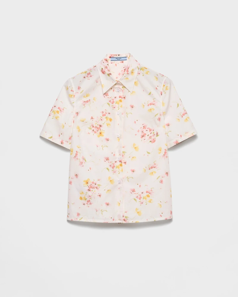 Short-sleeved floral print poplin shirt
