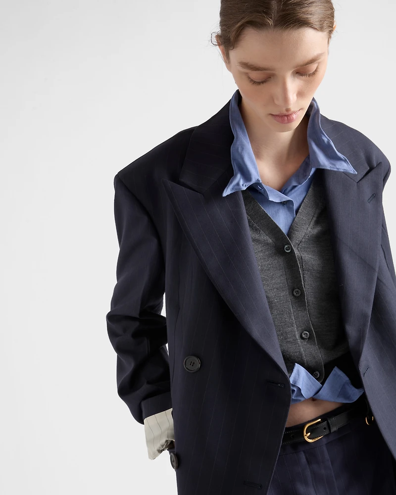 Double-breasted pinstriped wool jacket