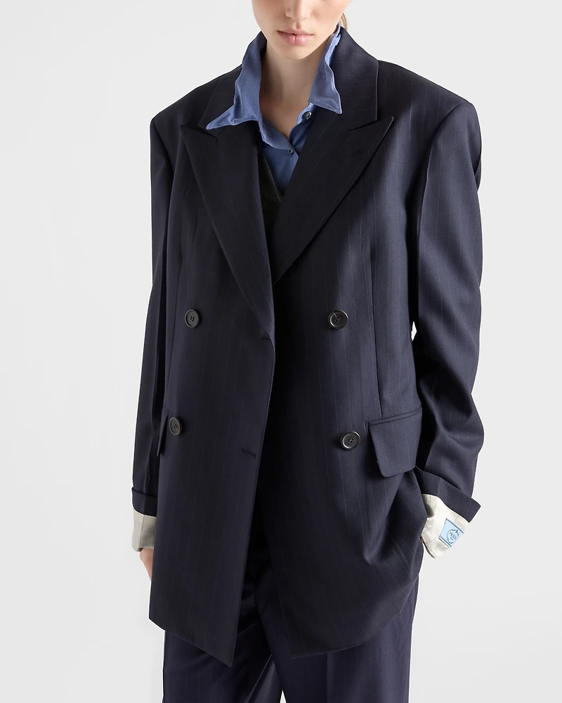 Double-breasted pinstriped wool jacket