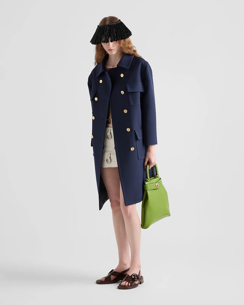 Double-breasted technical tricotine coat