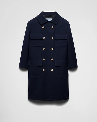 Double-breasted technical tricotine coat