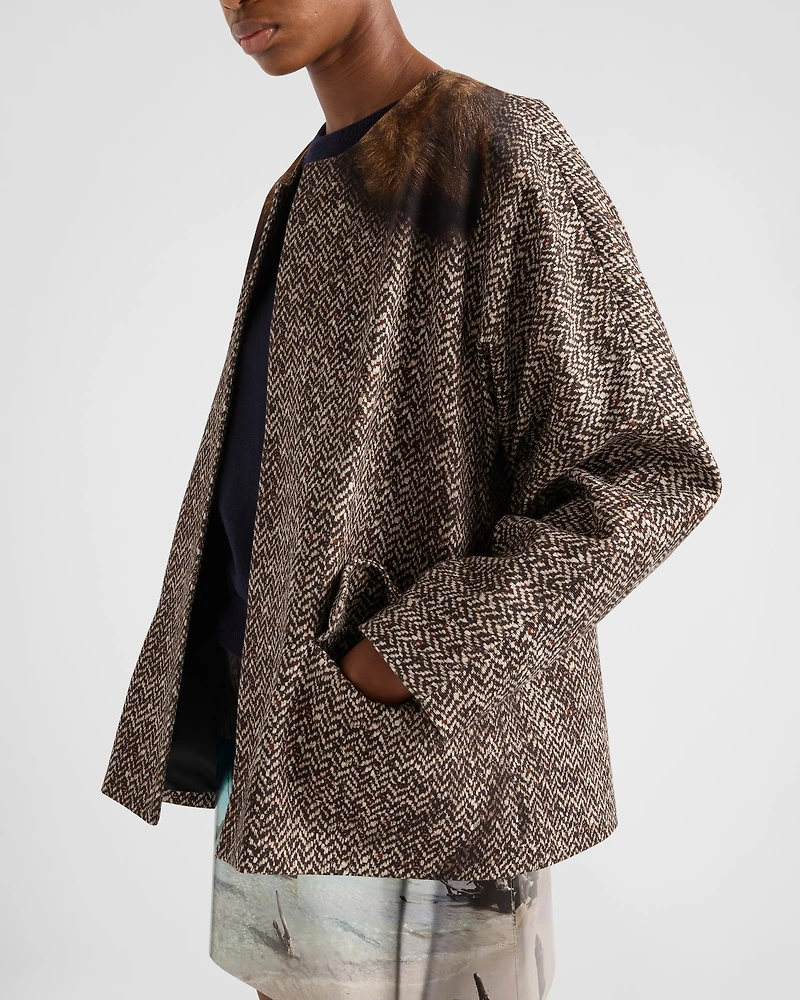 Single-breasted printed drill caban jacket