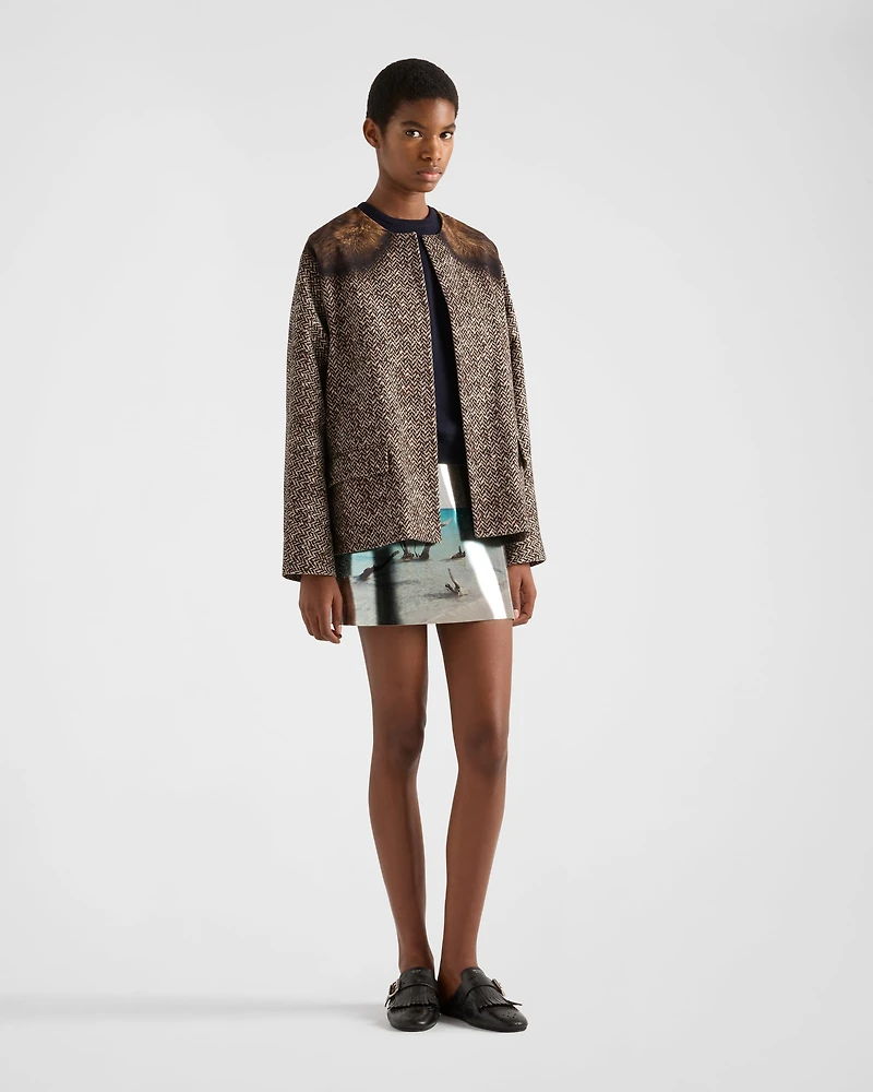 Single-breasted printed drill caban jacket