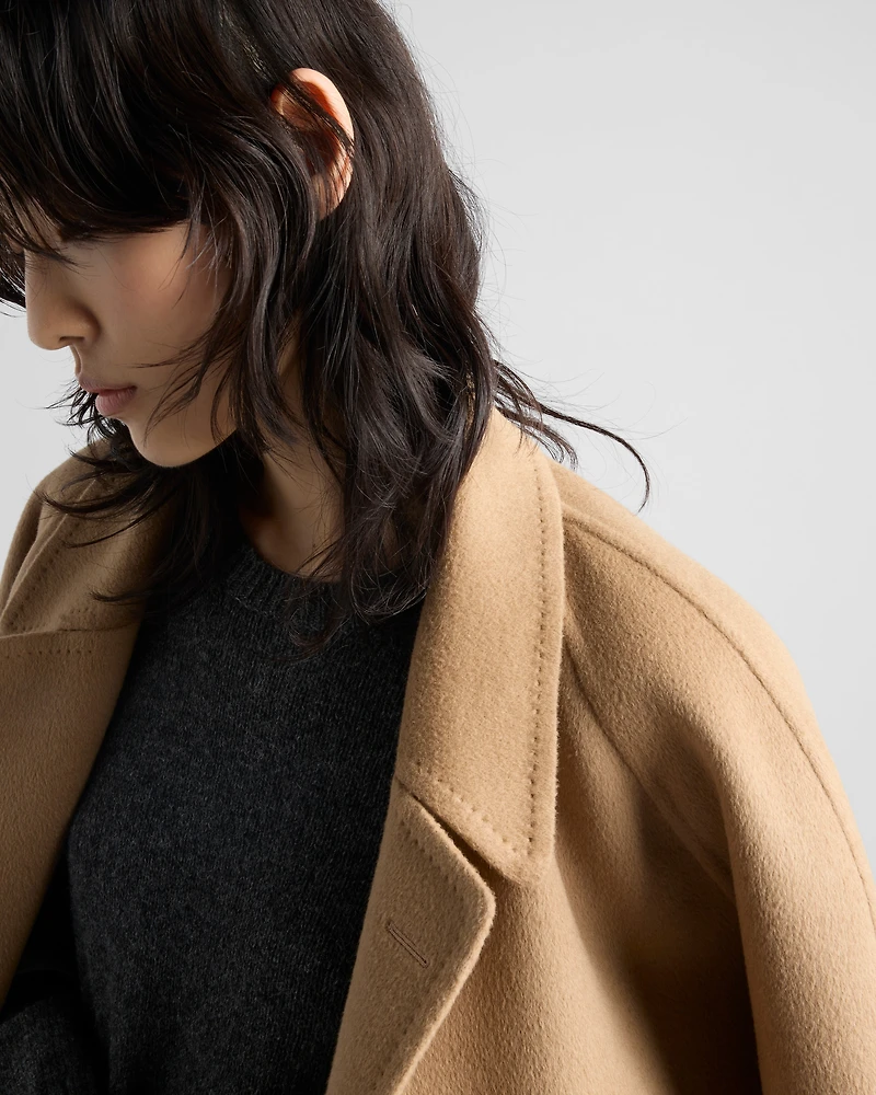 Double-breasted cashgora coat