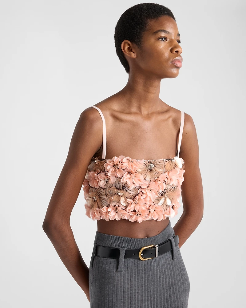 Embroidered organza top