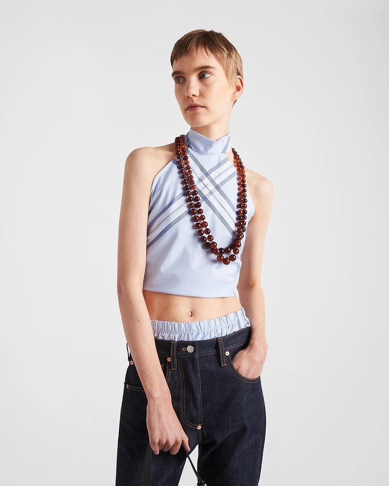 Checked cotton halter top