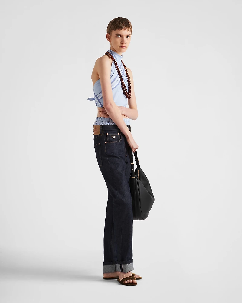 Checked cotton halter top