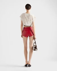 Short-sleeved floral print pongé crop top