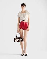 Short-sleeved floral print pongé crop top