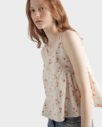Embroidered floral print linen top