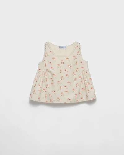 Embroidered floral print linen top