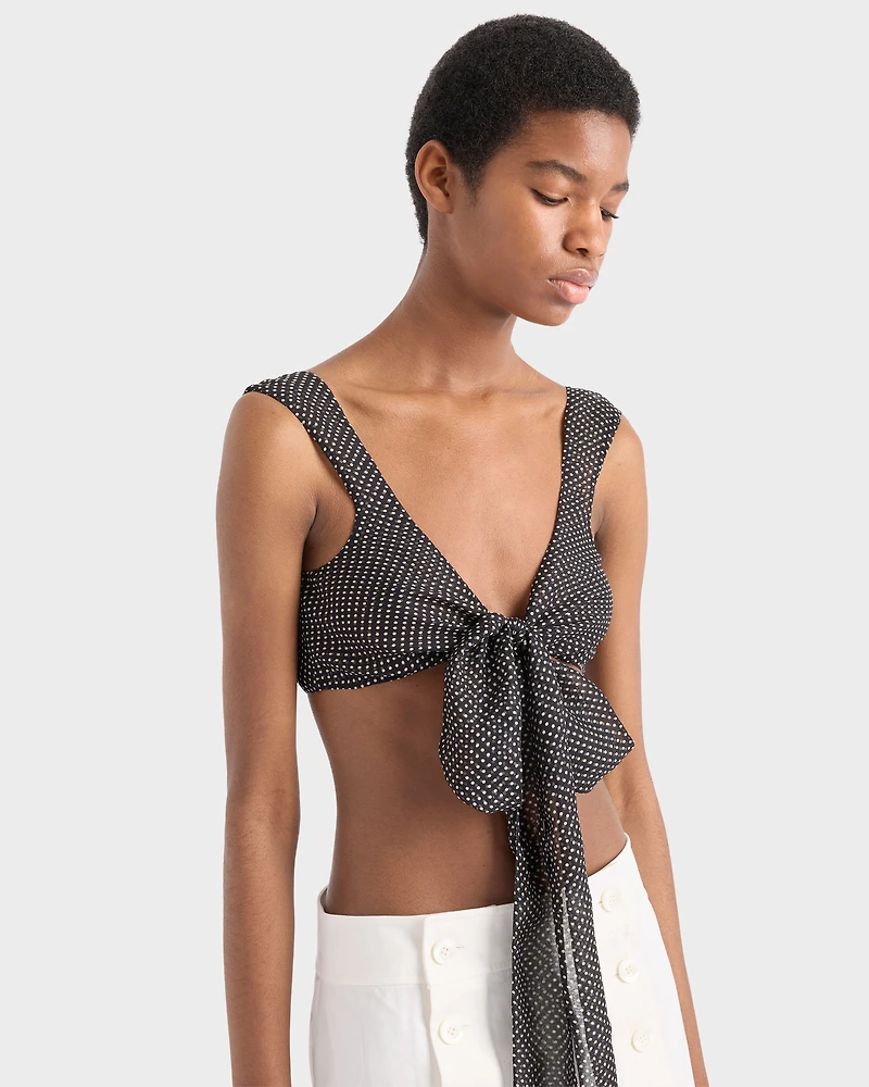 Polka-dot silk chiffon bralette top