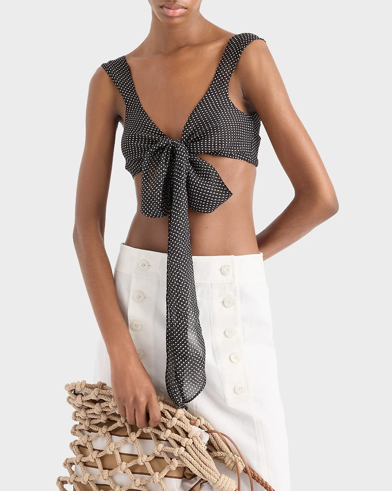 Polka-dot silk chiffon bralette top