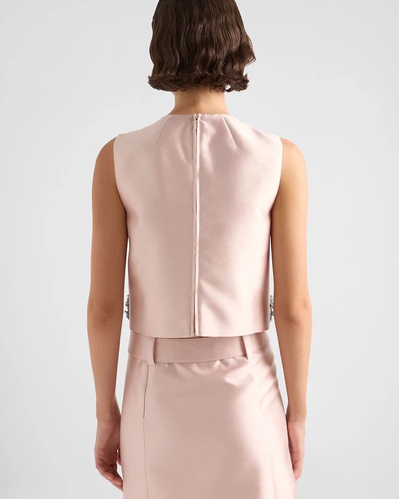 Embroidered silk and wool top
