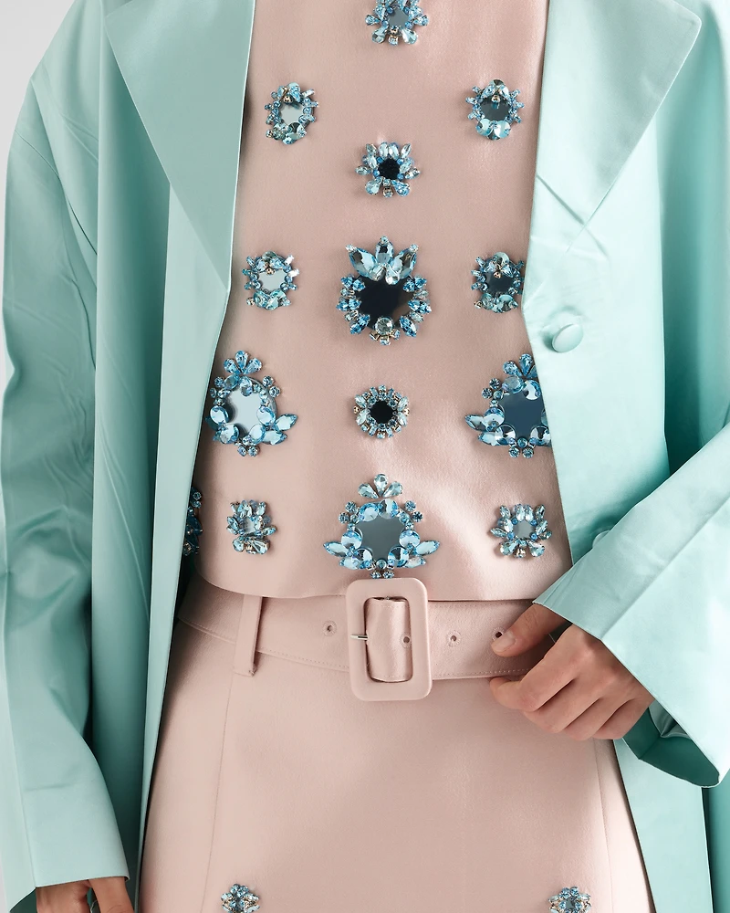 Embroidered silk and wool top