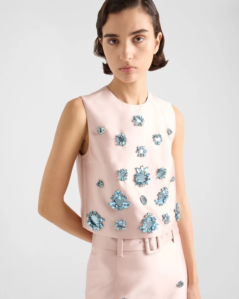 Embroidered silk and wool top