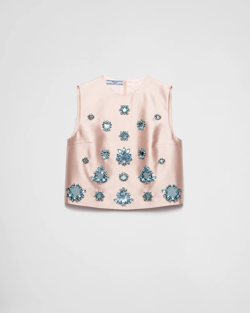 Embroidered silk and wool top