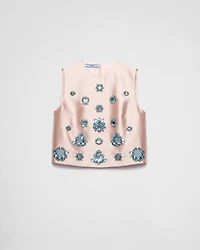 Embroidered silk and wool top