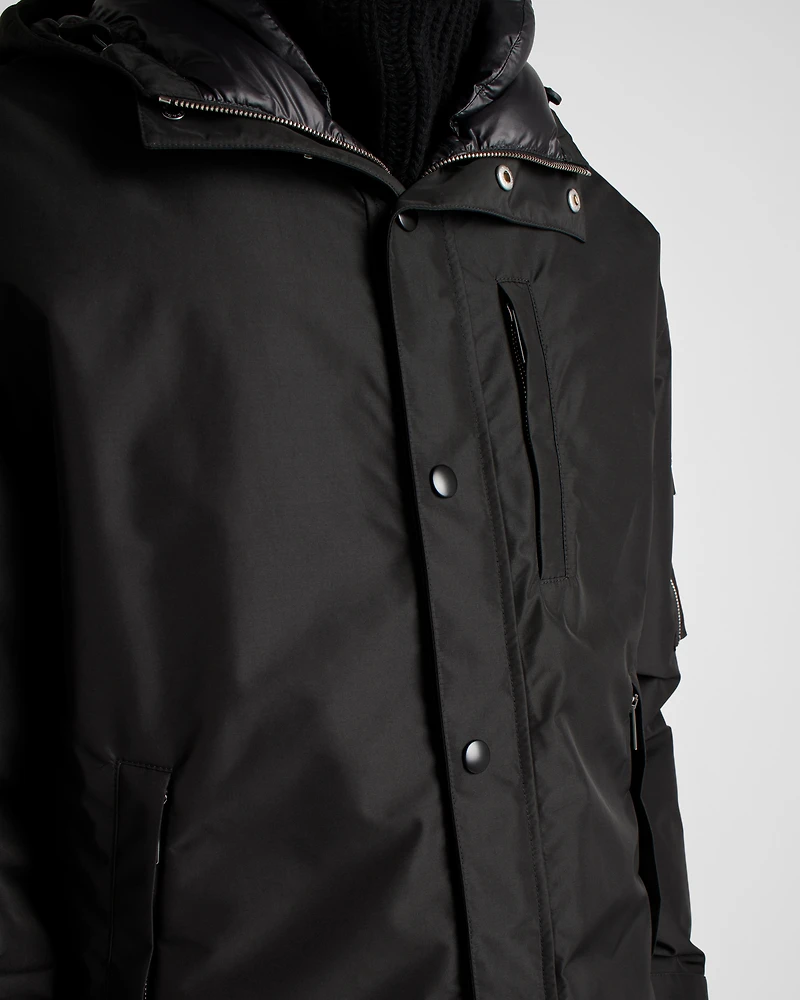 Technical fabric down jacket with hood